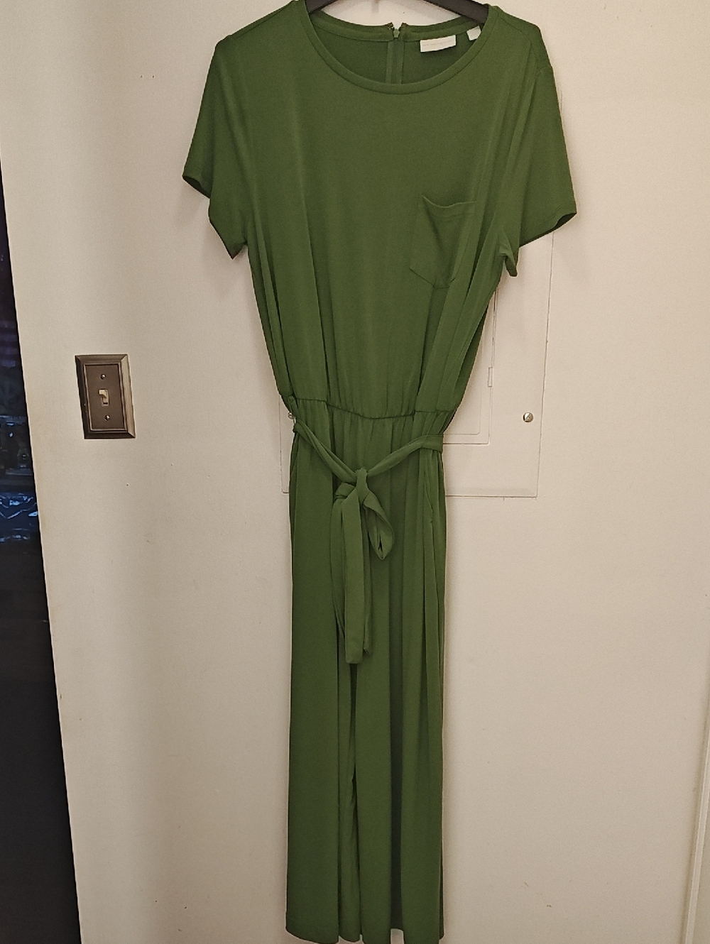 New York & Company Olive Green Tie-Waist Maxi Dress